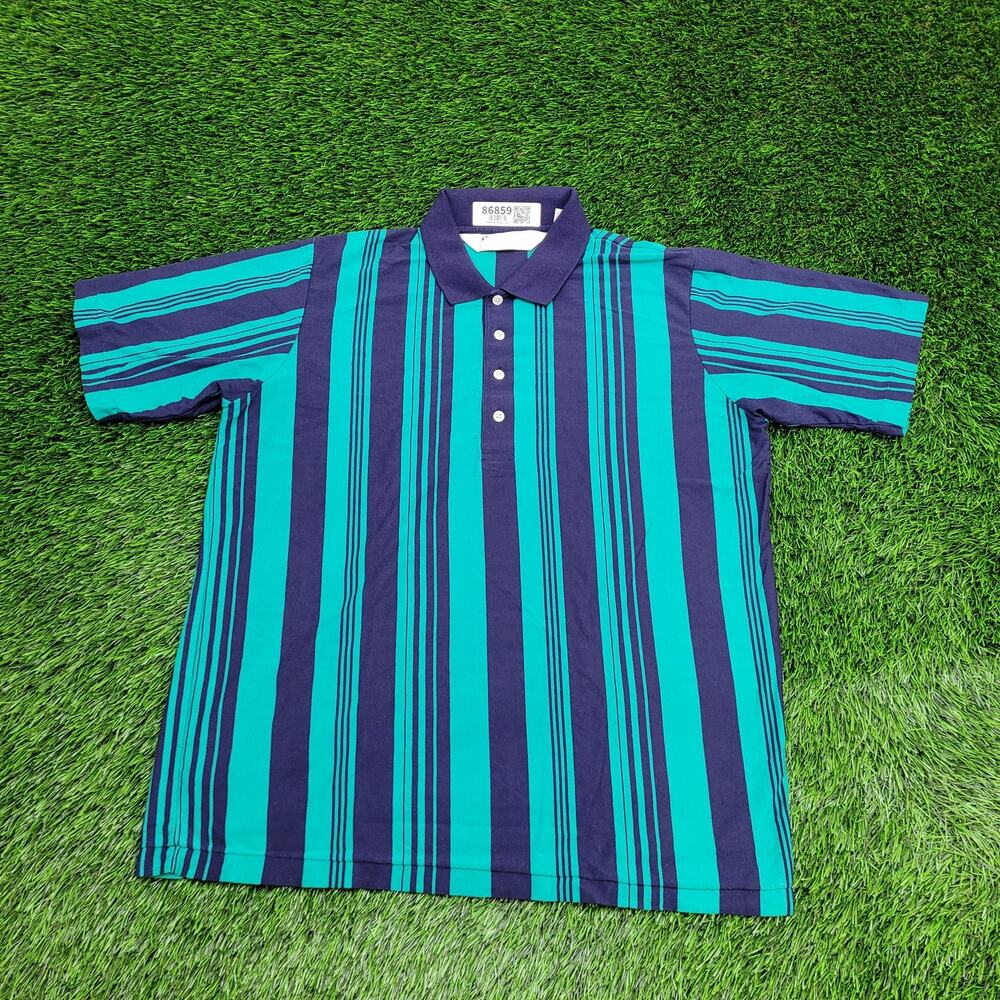 Vintage 90s Arnold-Palmer Stripes Polo Shirt Large 22x27 Blue Green